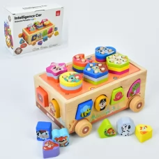 Деревянная игрушка Центр развивающий MD 0892 машина 21,5-16-в11см, сортер, фигуры 12шт, геометрика (18дет), принт-животные, в кор-ке