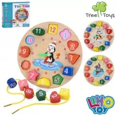 Деревянные часы-вкладыш BabyToys с цифрами и шнуровкой Деревянные часы-вкладыш BabyToys с цифрами и шнуровкой