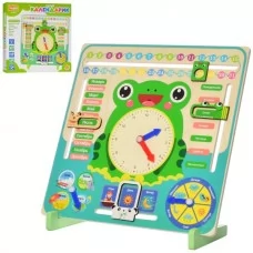 Деревянная игрушка Часы MD 2852 30-30,5-14см, на подставке, календарь, дни недели, времена года, время суток, погода, рус, в кор-ке