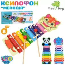Деревянная игрушка Ксилофон MD 0712 Мелодия, животное, 8 тонов, 33см, 2 палочки, микс видов, в коробке, 35,5-13-3см