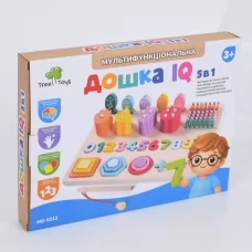 Деревянная игрушка Многофункциональная доска MD 0212 5в1, 29-22-1см, учебная, сортер, цифры, геометрика, рыбалка (магнитная), пирамидка, в коробке, 30-22-3,5см