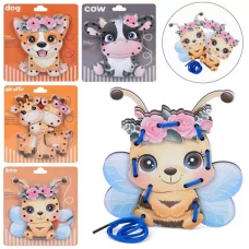 Деревянная игрушка Пазлы MD 0769 шнуровка, животное, микс видов, в слюде, 15-17-1,5см