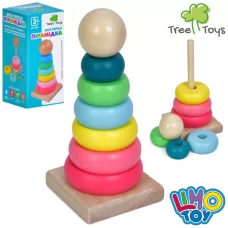 Деревянная игрушка Пирамидка MD 1982 13,5см, кольца 6шт, в кор-ке