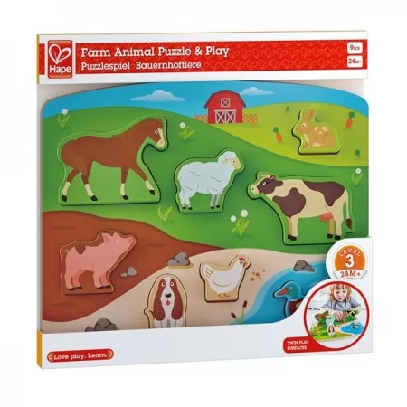 Деревянная рамка-вкладыш Hape Зверята на ферме с фигурками E1454 Деревянная рамка-вкладыш Hape Зверята на ферме с фигурками E1454
