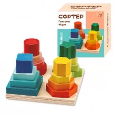 Деревянный геометрический сортер WToys 36801, 12,5х12,5 см