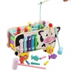 Деревянная каталка Коровка BabyToys с ксилофоном и лабиринтом