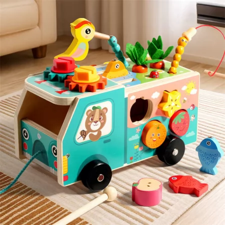 Деревянная каталка BabyToys с магнитной рыбалкой и сортером