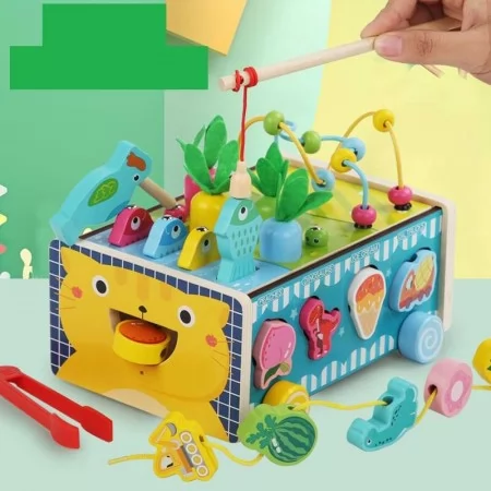 Деревянная каталка BabyToys C 77038 с сортером и магнитной рыбалкой
