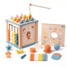 Деревянный сортер-куб BabyToys с магнитной рыбалкой и часами