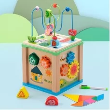 Деревянный сортер-куб BabyToys с лабиринтом и доской для рисования