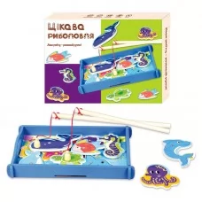 Магнітна риболовля 28538 "WToys", дерев'яна, 2 вудочки, рибки, в коробці