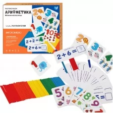 Математична гра C 60419 "WToys", дерев'яні цифри, картки з рівняннями, рахунковий палички, цифри, маркер, у коробці