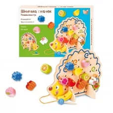 Шнуровка WToys Ежачок деревянная с цветными бусинами Шнуровка WToys Ежачок деревянная с цветными бусинами