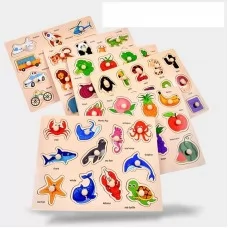 Деревянные вкладыши BabyToys C77117 с ручкой, микс видов