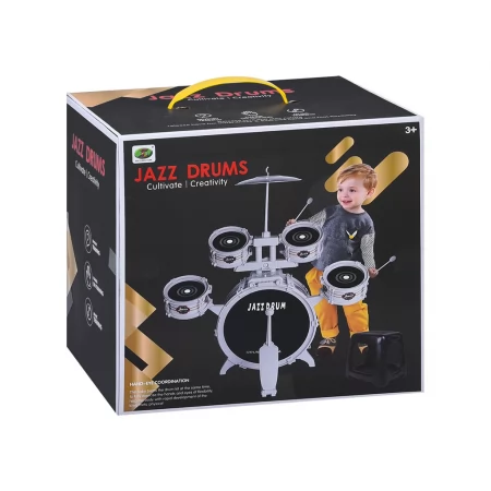 Детская барабанная установка Jazz Drum с 5 барабанами, тарелкой и стульчиком 586-408 Детская барабанная установка Jazz Drum с 5 барабанами, тарелкой и стульчиком 586-408