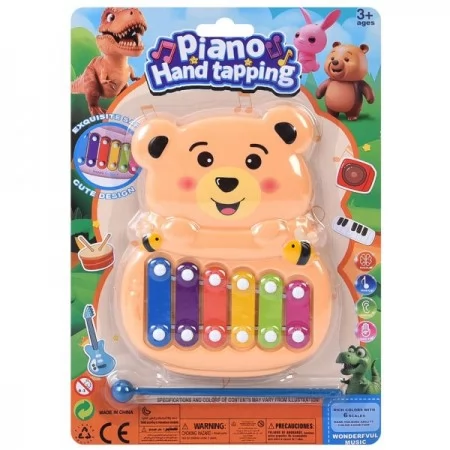 Детский ксилофон BabyToys 6 тонов с животными на листьях