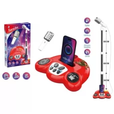 Микрофон 204 на стойке, регулируемая высота 30см/60см/95см, игровая панель(Bluetooth, музыка, свет), микрофон на шнуре, на бат-ке, в коробке, 32,5-53-8см