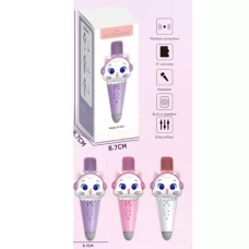 Микрофон W-010 кот, акум, 21см, регулятор громкости, Bluetooth, свет, 3 цвета, USBзар, в коробке, 8,5-22-8см
