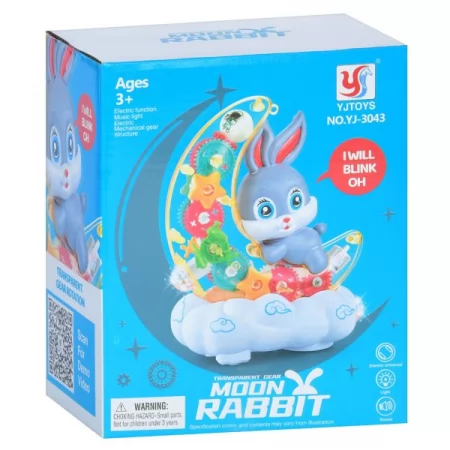 Музыкальная игрушка YJ-3043 кролик на луне 20см, шестерни, танцует, музыка, свет, на бат-ке, в кор-ке