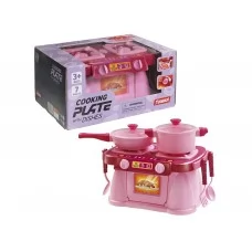 Дитячий іграшковий набір посуду рожевий Cooking Plate with Dishes 7 предметів у коробці Юніка 71696