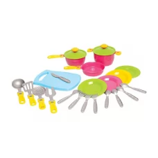 Набор посуды №2 1677 "Technok Toys" 2 кастрюли, сковородка, 2 крышки, досточка, 4 комплекта столовых приборов, кухонная утварь, 21см, в сетке Набор посуды №2 1677 "Technok Toys" 2 кастрюли, сковородка, 2 крышки, досточка, 4 комплекта столовых приборов, кухонная утварь, 21см, в сетке