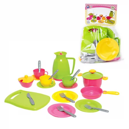 Набір посуду №3 1783 "Technok Toys" каструля, сковорідка, кришка, цукорниця, кавник, чайний сервіз, столові прилади, 20см, в пакеті