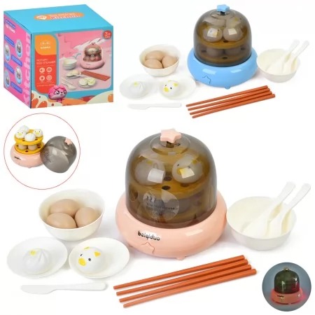 Игровая пароварка, музыка, пар, продукты, посуда, на батарейках, 2 цвета 219-1XA-B