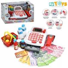 Касовий апарат 7300 26см, сканер, калькулятор, мікрофон, продукти, кошик, звук, світло, на бат-ці, в кор-ці, 33-19-18см