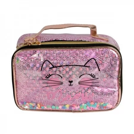 Косметичка з принтом "Киця", з конфетті 21x13x12см,марки "Lukky" Розмір:  21x13x12см.