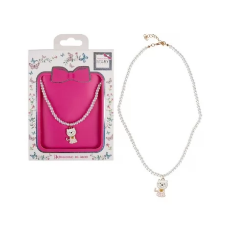Ожерелье Lukky Fashion жемчужное с подвеской в виде котика Ожерелье Lukky Fashion жемчужное с подвеской в виде котика