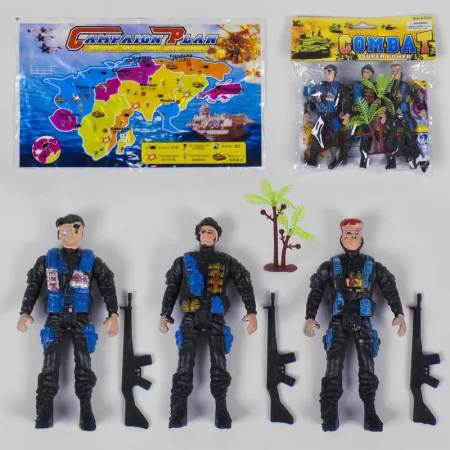 Набор солдатиков 923-4 8 элементов, 3 солдата, 3 оружия, карта, аксессуары, в пакете