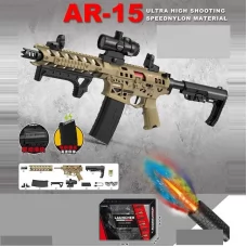 Автомат YJ 035 B AR-15, автоматичний принцип роботи, довжина 64,5 см, підсвічування, звук, приціл, глушник, передня рукоятка, металеві елементи, окуляри, орбізи, у коробці