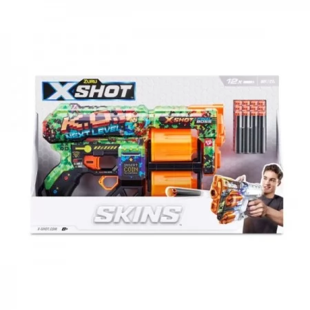 Быстрострельный бластер X-SHOT Skins Dread К.А. 36517B , 
Комплектация: бластер; 12 пуль .
Размер упаковки	6 x 42 x 27 см