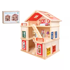 Деревянная игрушка Домик 63,5-44-в73см, 3 этажа, мебель, MD 0163