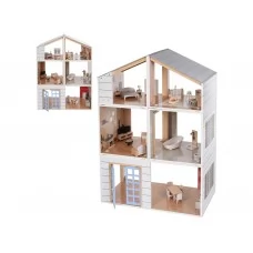 Дом для кукол деревянный MD 0750, 90 см, 3 этажа с мебелью, BabyToys