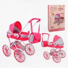 Візок для ляльки H 936 B 17 розмір 66х36х74 см, капюшон, кошик, сумка, діаметр колеса 25 см, металевий каркас, складна конструкція, в коробці
