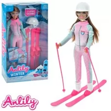 Шарнирная кукла BabyToys лыжница 29см с шлемом