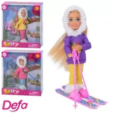 Кукла DEFA 8310 13,5см, лыжи, обувь, шлем, 3 цвета, в кор-ке