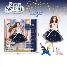 Лялька SK 025 C висота 30 см, діадема, квіти, улюбленець, сумочка, в коробці