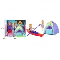 Набор кукол BabyToys семья с палаткой и байдаркой, 2 куклы
