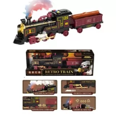 Поїзд JP588-102D 42,5см, локомотив, вагон, пара/дим, звук/музика, світло, колоди, на бат-ці, в коробці, 45-15-10,5см