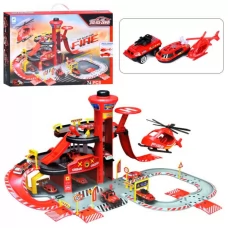 Гараж 660-A1 пожарная часть, 3 этажа, 72-83-33см, 1:64, вертолет, 2 машинки-металл, 74дет, в кор-ке