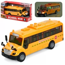 Автобус 98056A інерц, шкільний автобус, 20см, 1:24, звук, світло, відчиняються двері, гумові колеса, на бат(табл), в кор-ці