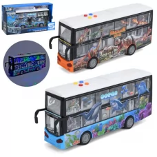 Автобус JS123-BC инерция, двухэтажный, 28см, 1:16, открывается дверь, звук, свет, резин.колеса, 2 вида,на бат(табл),в кор-ке, 32,5-16,5-9,5см