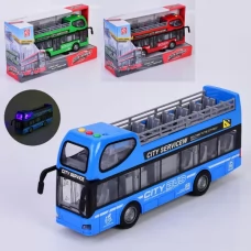 Автобус RJ5505 инерция, двухэтажный, 28,5см, звук, свет, открывающаяся дверь, резиновые колеса, 3 цвета, на бат-ке(табл), в коробке, 32-18-9см