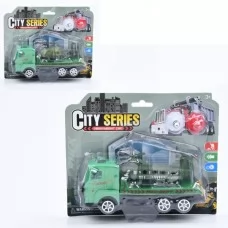 Инерционный трейлер с вертолётом BabyToys 929-13-14C, 17 см, набор с конусами