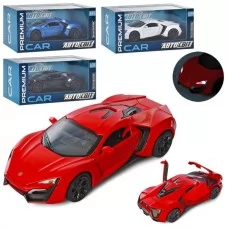 Машина AP-1761 АвтоСвіт, 1:32, інерційна, метал, 15см, звук, світло, гумові колеса, відчиняються двері / капот / багажник, на підставці, 4 кольори, на батарейках-табл, в коробці