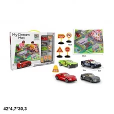 Набор металлических машинок BabyToys LA-061 инерционные 4шт с ковриком
