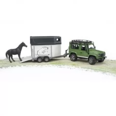Автомодель Bruder Джип Land Rover Defender с прицепом для перевозки лошадей и лошадка 