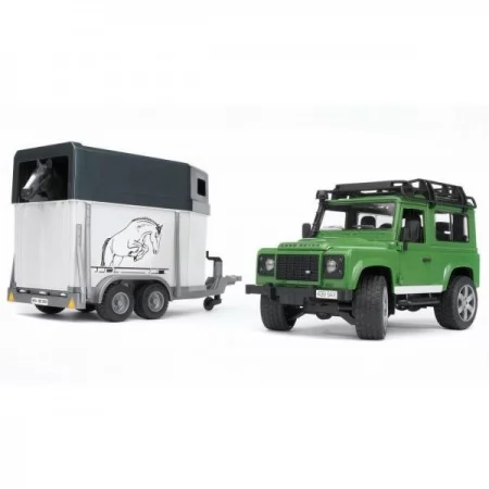 Автомодель Bruder Джип Land Rover Defender с прицепом для перевозки лошадей и лошадка Автомодель Bruder Джип Land Rover Defender с прицепом для перевозки лошадей и лошадка